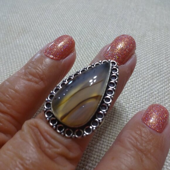 Natural MONTANA AGATE Handmade Sterling 925 Ring Size 7.5 #358C - Picture 1 of 3